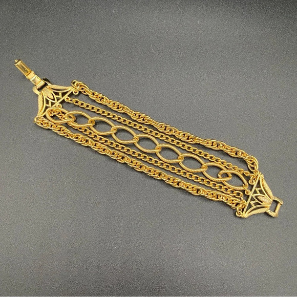 80s Disco Glam 5 Strand Flashy Gold Tone Bracelet - Picture 7 of 14